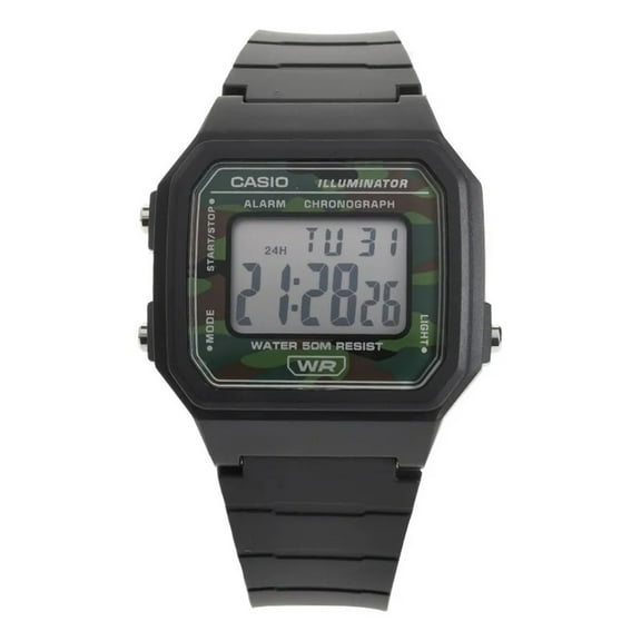 Casio Men's Classic Black Digital Watch with Camouflage Accents - W-217H-3BV