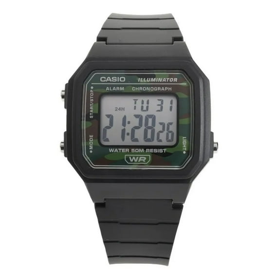 Casio Men's Classic Black Digital Watch with Camouflage Accents - W-217H-3BV