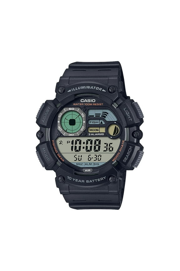 Men's Large-Case Fishing Timer Digital Watch, Black - WS-1500H-1AV