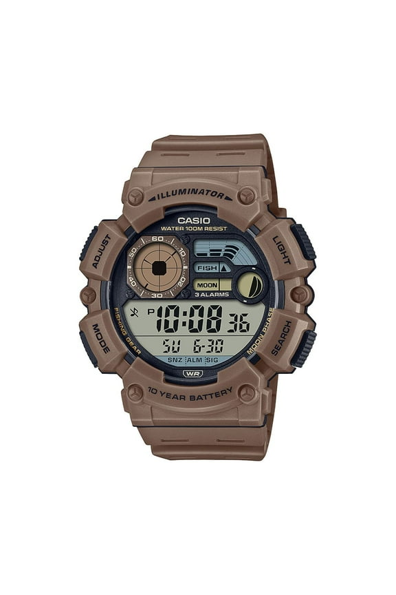 Men's Large-Case Fishing Timer Digital Watch, Tan - WS-1500H-5AV