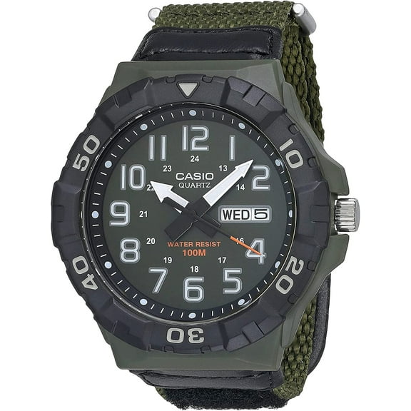 Casio Men's Large Dial Analog Sport Watch with Green Nylon Strap