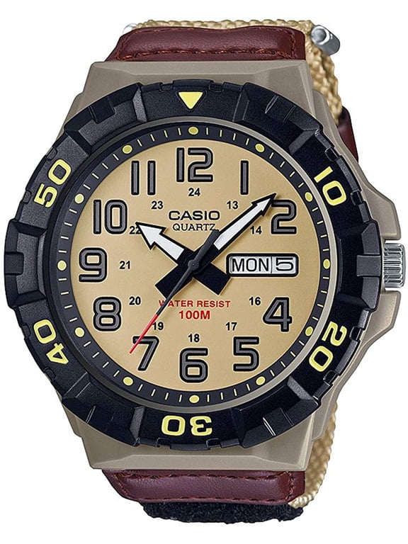 Men's Large Dial Analog Sport Watch with Khaki Nylon Strap