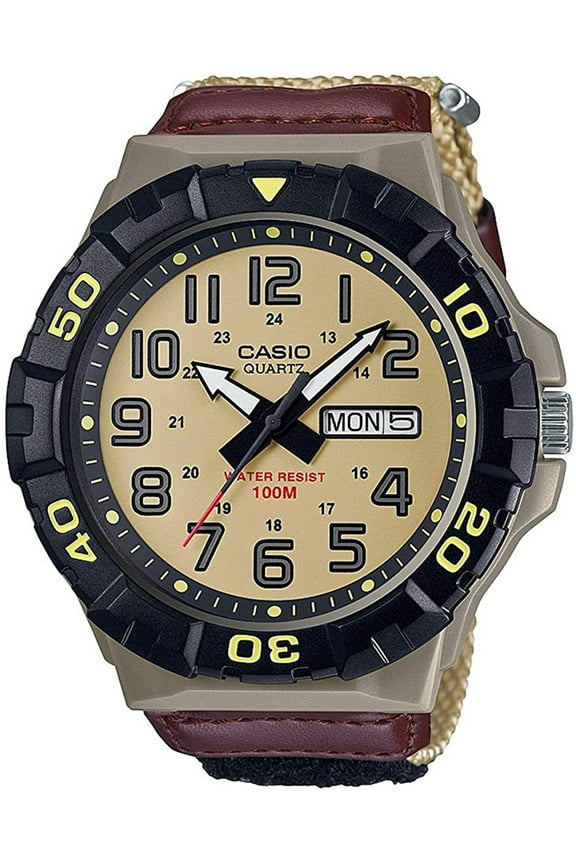 Men's Large Dial Analog Sport Watch with Khaki Nylon Strap