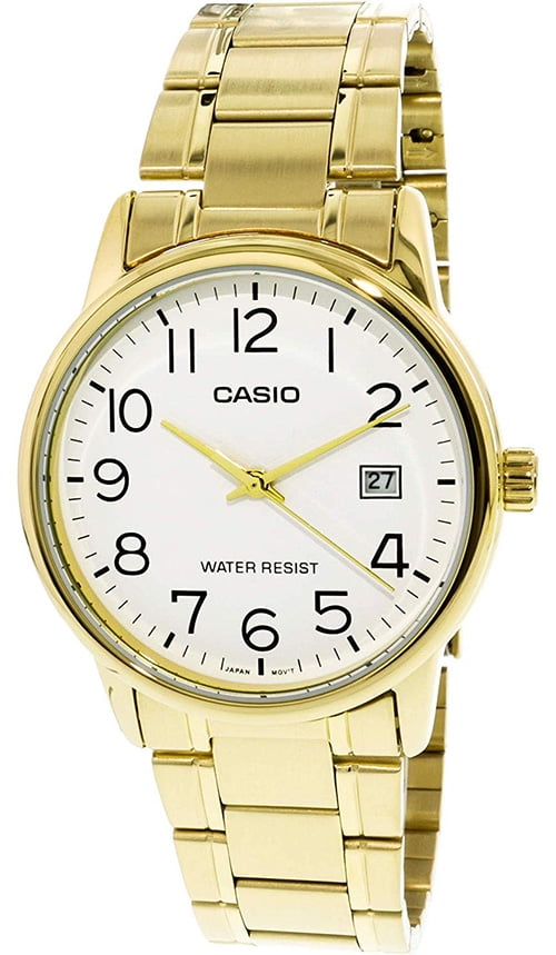 Casio Men's MTPV002G-7B2 Gold Stainless-Steel Black Dial Quartz Analog Fashion Watch