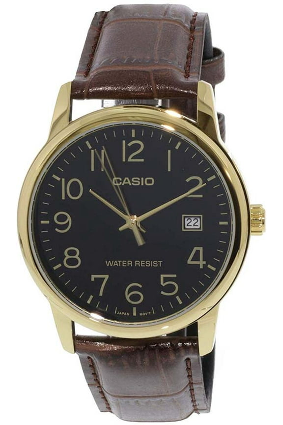 Men's MTPV002GL-1B Gold Bezel Brown Leather Japanese Quartz Fashion Analog Watch