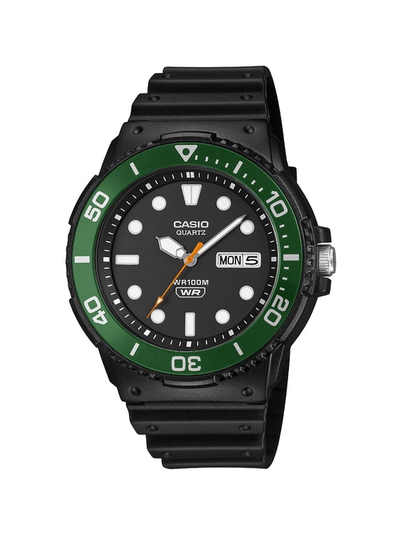 Men's Marine Design Green Aluminum Ring Resin Strap 3-year Battery 100M WR MRW230H-1E3VKC