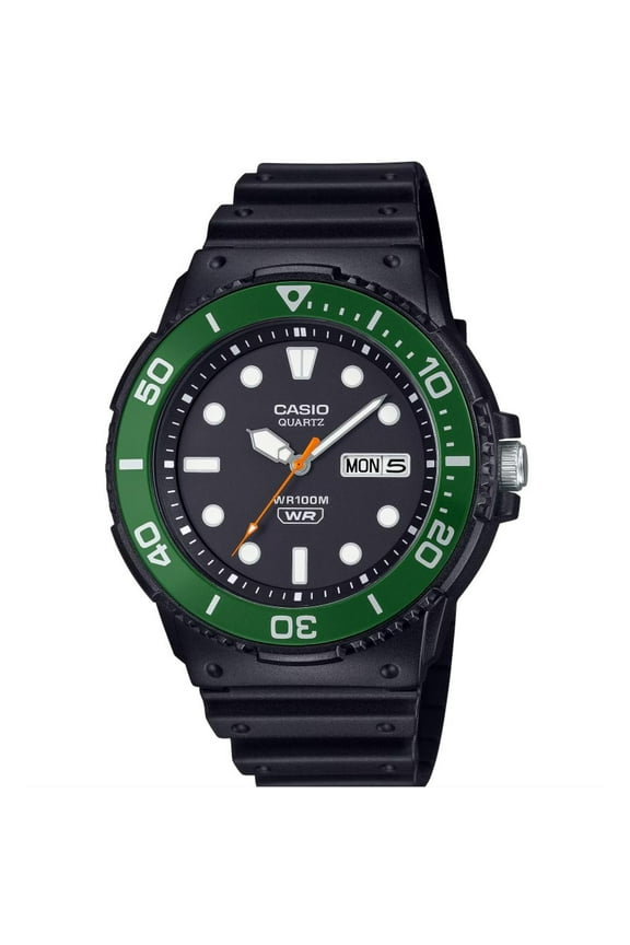 Men's Marine Style Analog Watch with Green Aluminium Rotating Bezel - MRW230H-1E3V