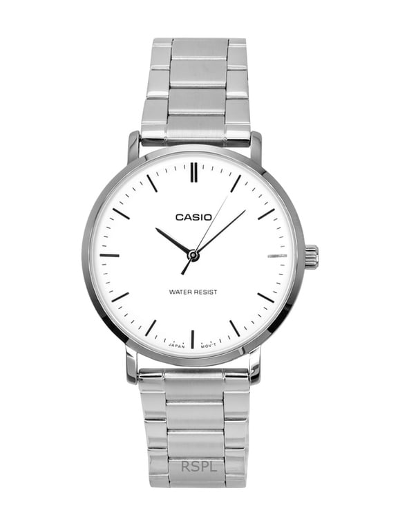 Mens Men's White Dial Minimalist Stainless Steel Watch - MTP-VT04D-7EDF