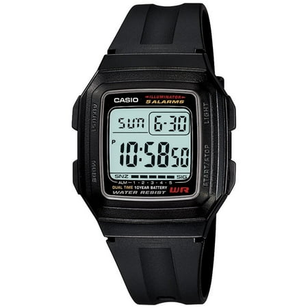 Casio Men's Multi-Function Alarms Digital Sport Watch, Black and Silver F201WA-1A