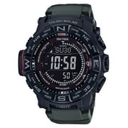 Casio Mens PRO TREK Atomic Solar Triple Sensor Watch, Green Silicone Strap