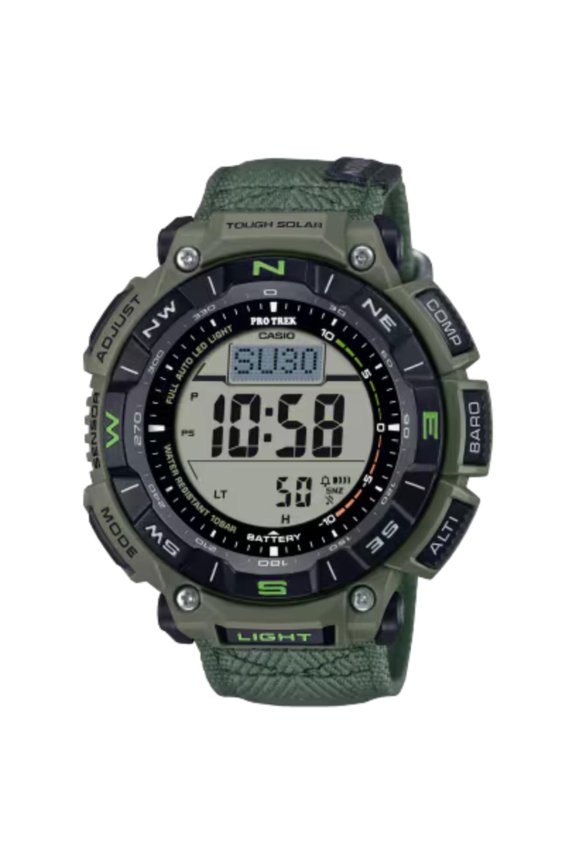 Men's Pro Trek Solar Powered Triple Sensor Green Cloth Strap Watch PRG-340B-3CR