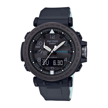 Casio Men's Pro Trek Solar Powered Triple Sensor Watch, Black Silicone Strap