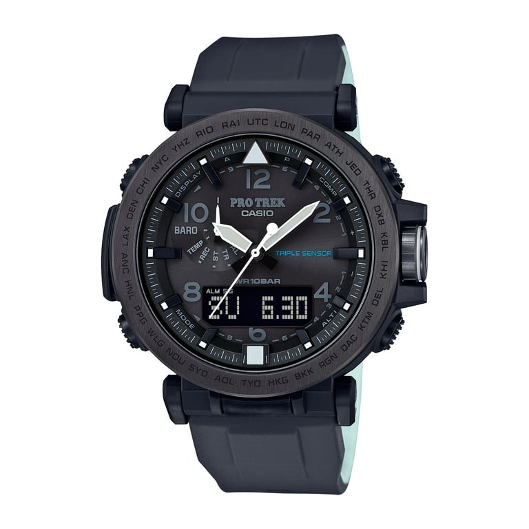 Casio Men's Pro Trek Solar Powered Triple Sensor Watch, Black Silicone  Strap - Walmart.com