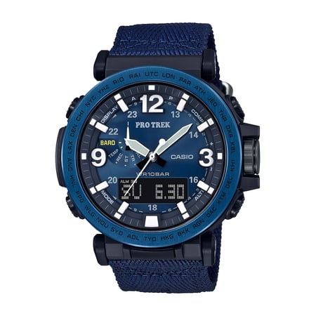 Casio Men's Pro Trek Solar Powered Triple Sensor Watch, Blue Nylon Strap