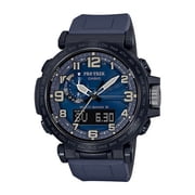 Casio Mens Pro Trek Solar Powered Triple Sensor Watch, Blue Silicone Strap