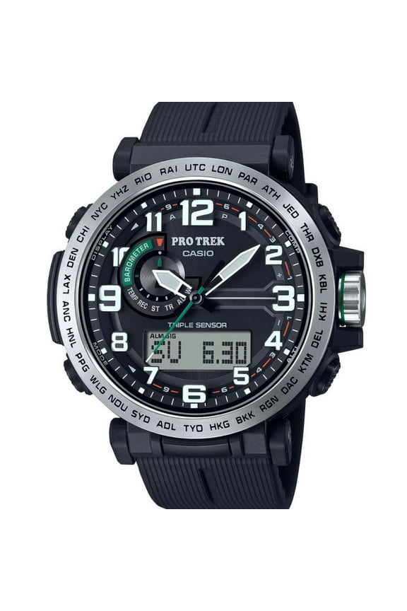 Men's Pro Trek Triple-Sensor Solar Powered Bio-Based Strap Watch PRG601-1