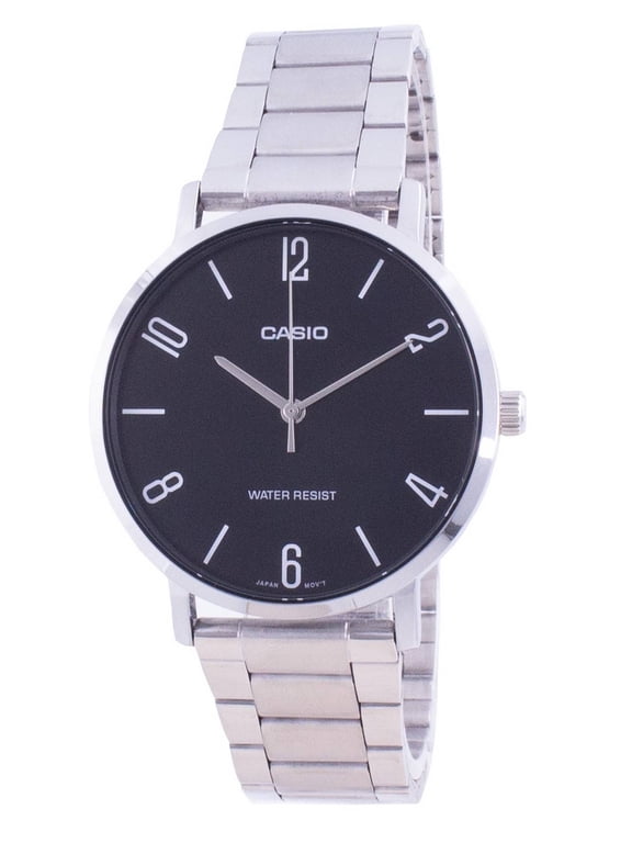 Mens Black Dial Stainless Steel Bracelet Watch - MTP-VT01D-1B2UDF