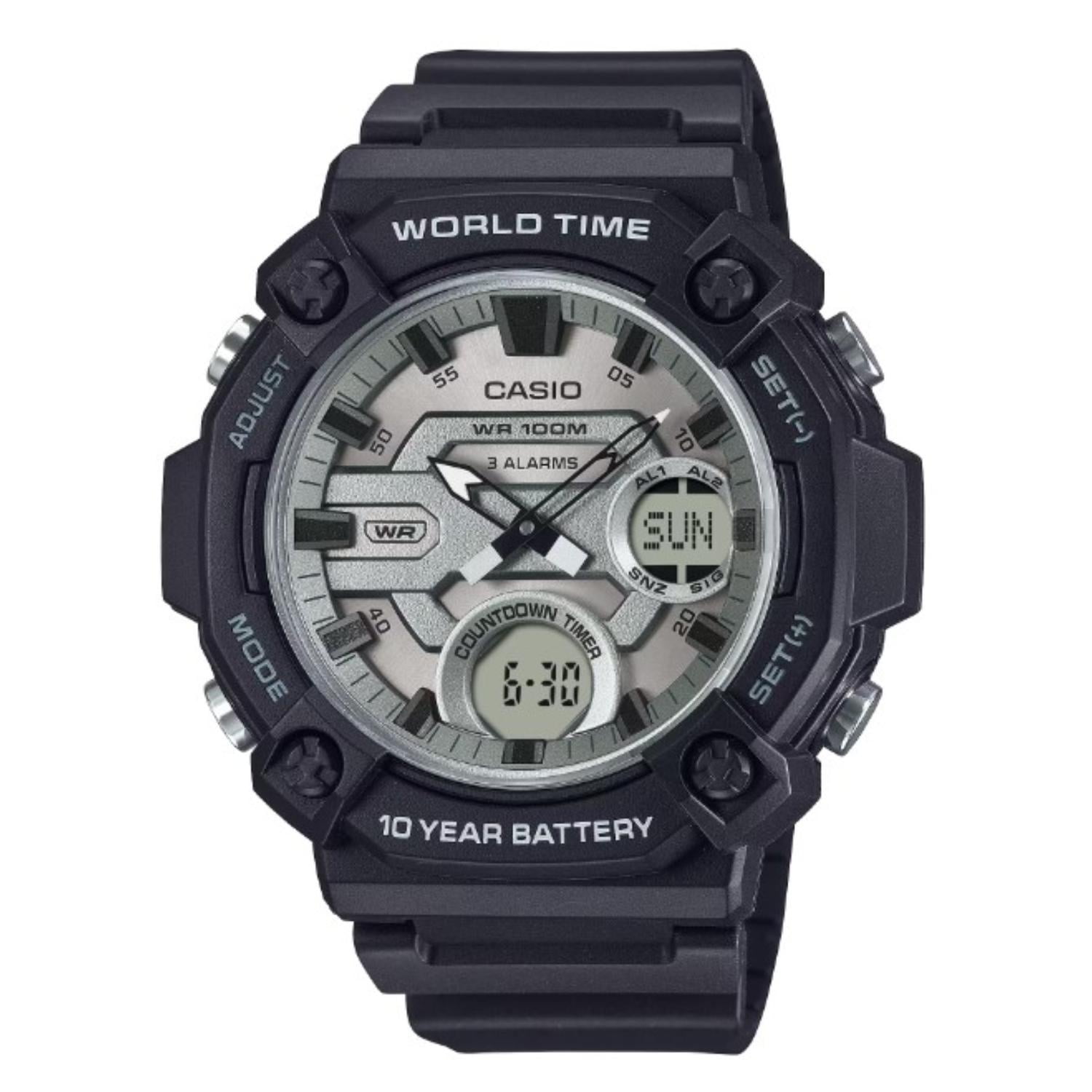 Casio Men's Silver Dial Analog-Digital 10-Year Battery Watch - AEQ-120W-7AVCF