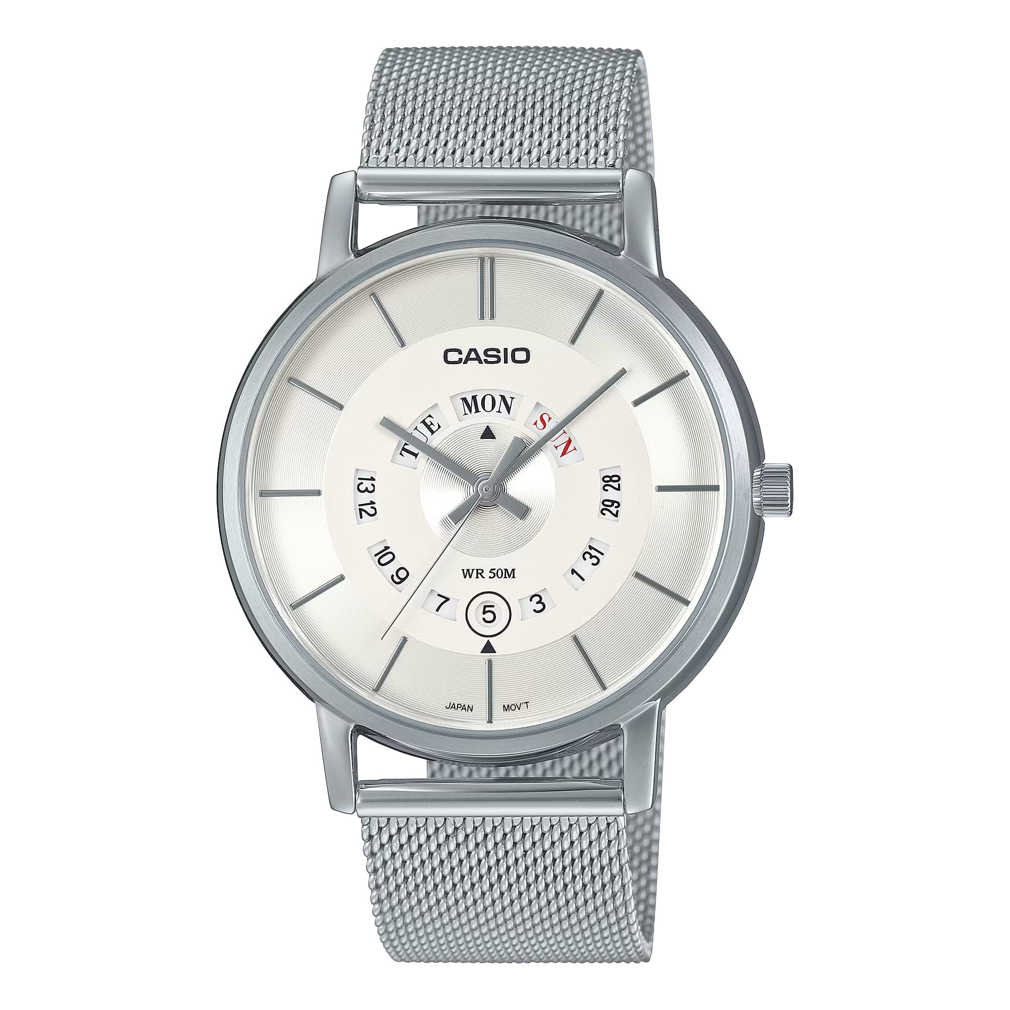 Casio Men's Silver Dial Mesh Bracelet Watch - MTP-B135M-7AVDF