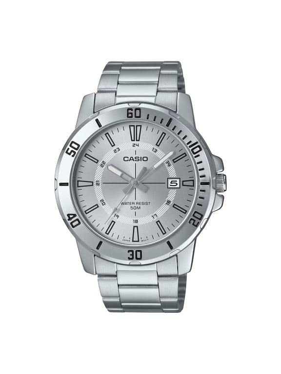 Mens Silver Dial Stainless Steel Analog Watch - MTP-VD01D-7CVUDF