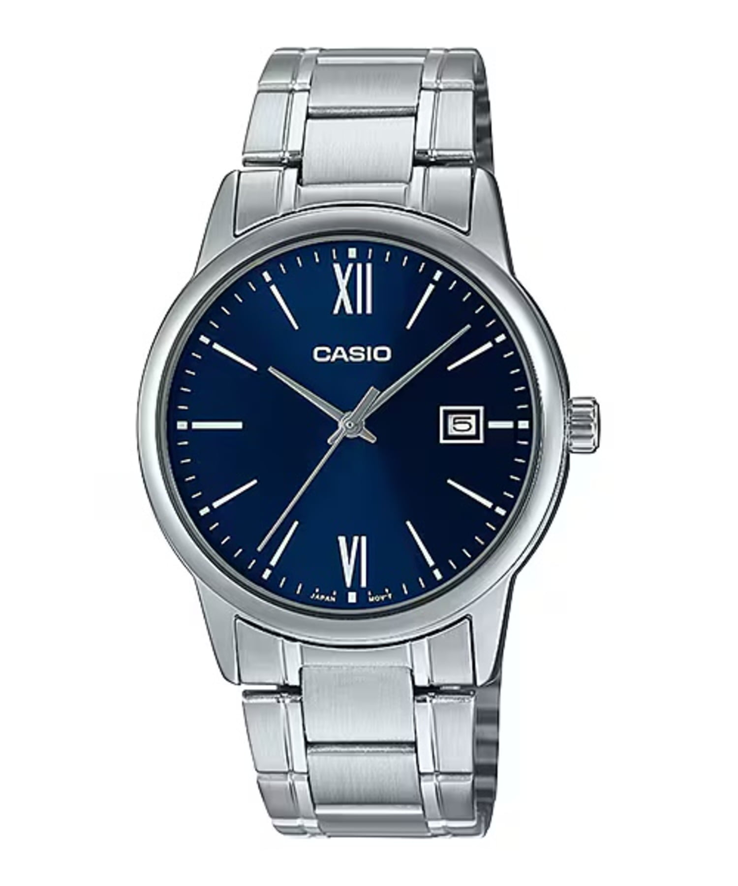 Casio Men’s Silver Stainless Steel Watch with Blue Dial - MTP-V002D-2B3