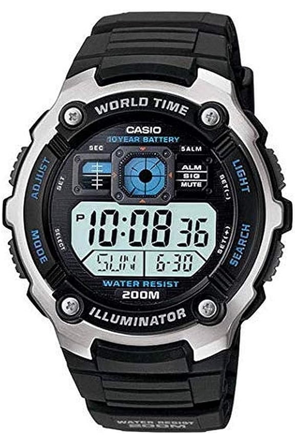 Men's Silver-Tone and Black Multi-Functional Digital Sport Watch AE-2000W-1AV