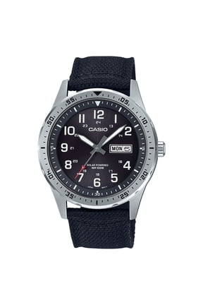 Men's Solar Powered Analog Watch, Black Nylon Strap