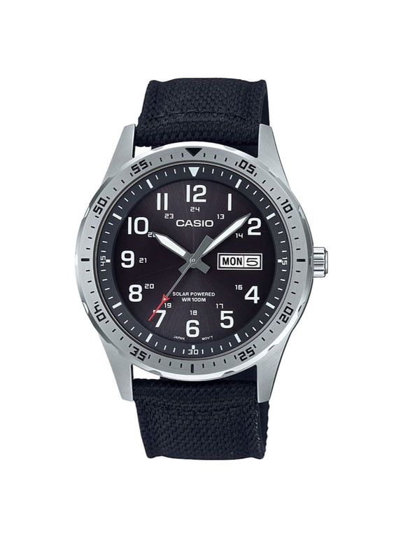 Men's Solar Powered Analog Watch, Black Nylon Strap