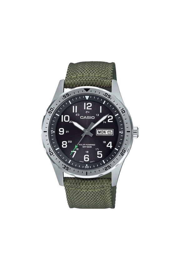 Men's Solar-Powered Diver Inspired Watch with Green Nylon Strap MTPS120L-3AV