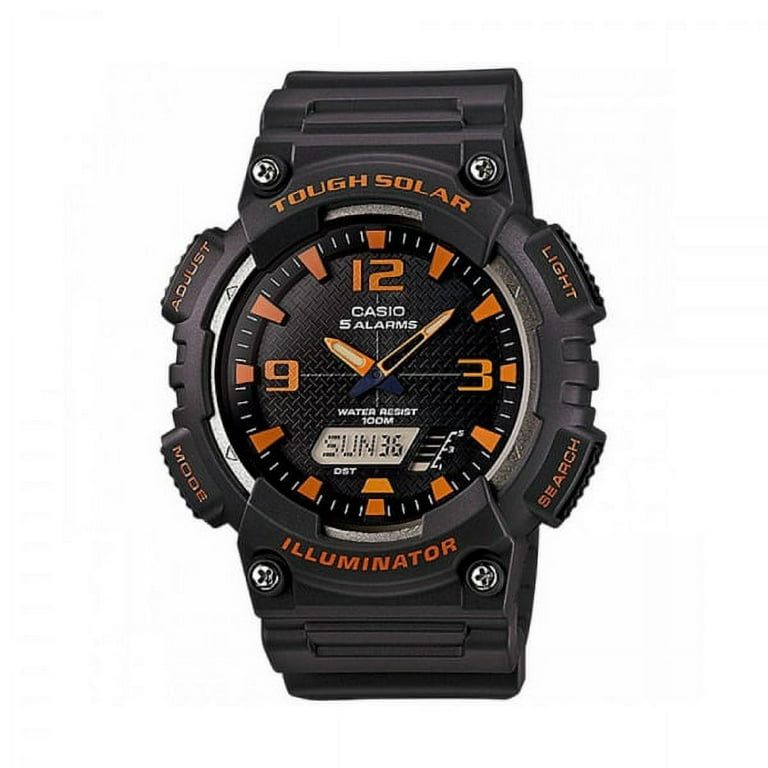CASIO 腕時計 ウォーターレジスタント ブラック/オレンジ Casio Men's Solar Sport Combination Black and Orange Watch AQS810W