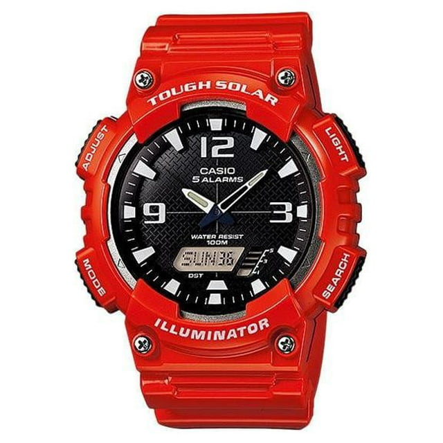 Casio Men's Solar Sport Combination Watch, Red Glossy Resin Strap