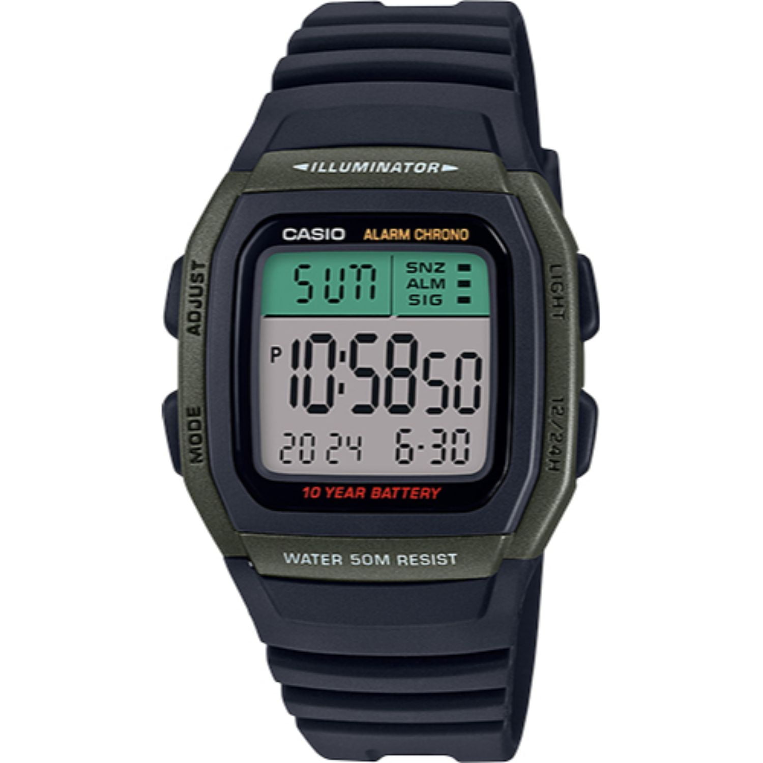 Casio Men's Sport Digital Watch, Black/Green W96H-3AV