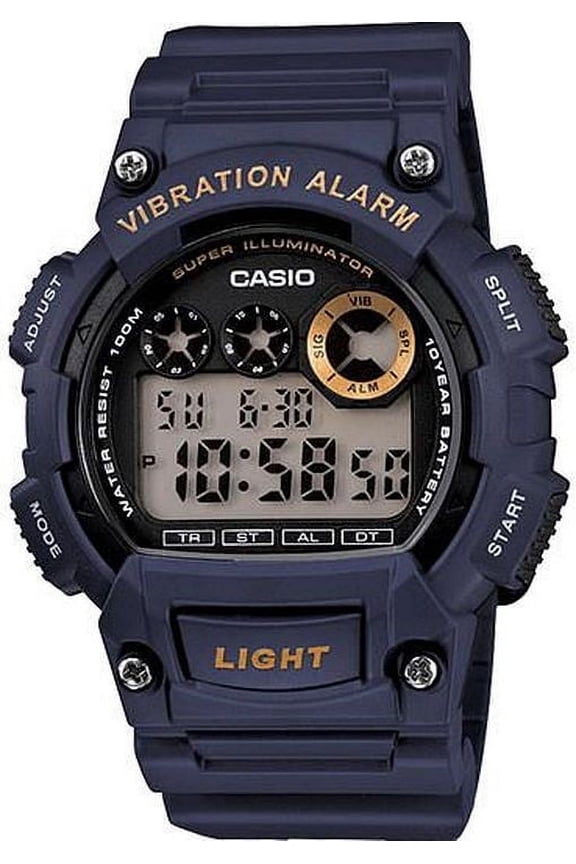 Men's Dark Blue Digital Sport Watch with Vibration Alarm and 10-Year Battery - W735H-2AV