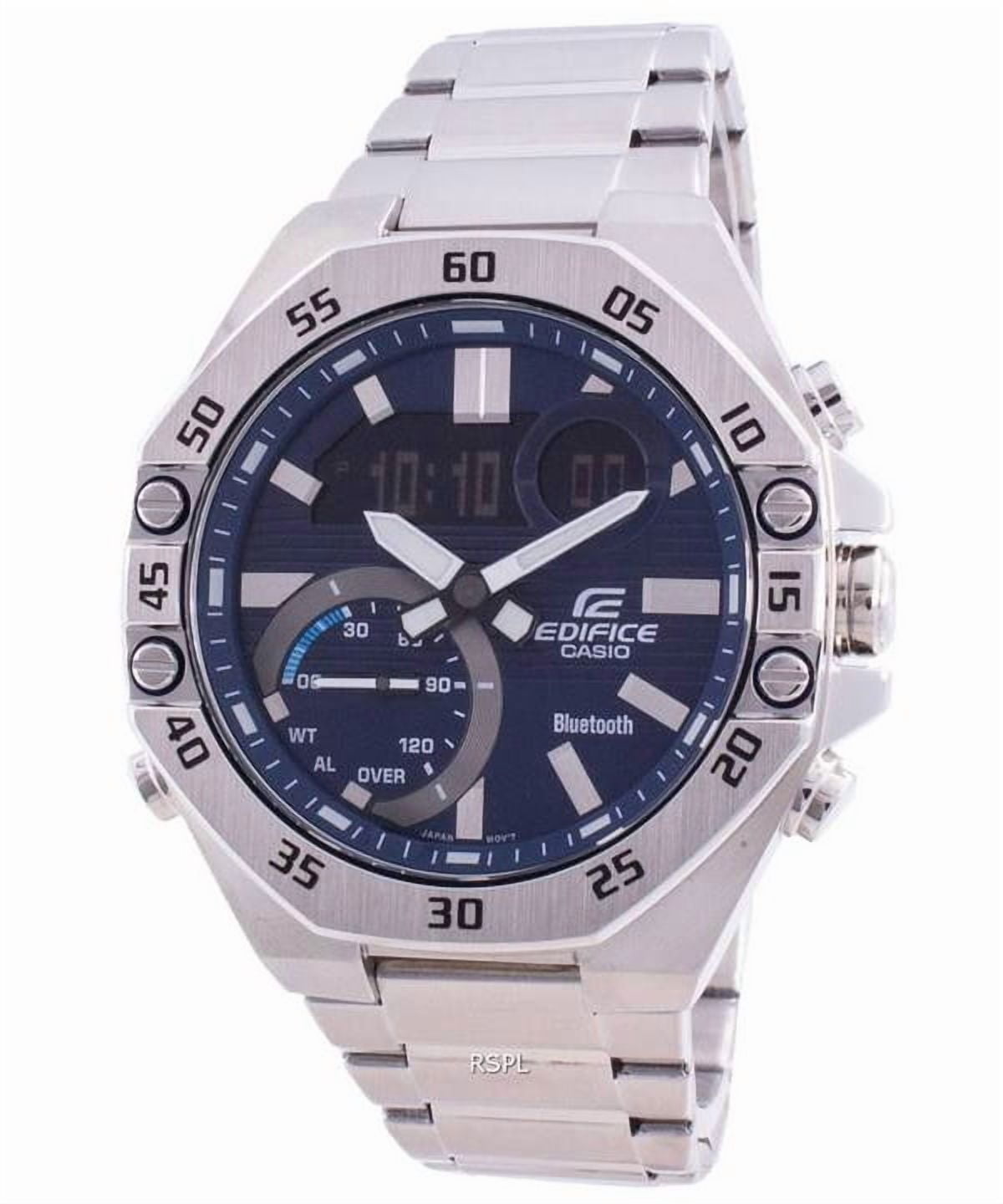 Casio Men's Stainless Steel Link Wristwatch, Blue, ECB-10D-2A