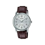 Casio Mens Standard Stainless Steel Brown Leather Band Silver Bezel Watch MTPV002L-7B2