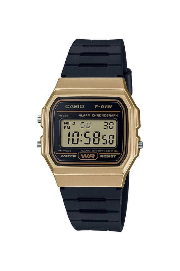 Men's 'Vintage' Quartz Metal and Resin Casual Watch, Color:Black (Model: F-91WM-9ACF), Black/Gold