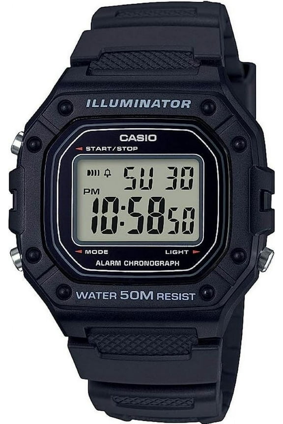 Men's W-218H-1AVCF Classic Digital Display Quartz Grey Resin Strap Black Watch