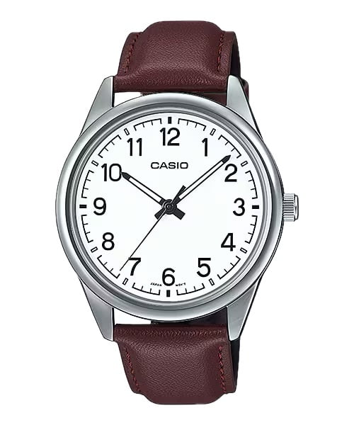 Casio Men’s White Dial Brown Leather Strap Analog Watch - MTP-V005L-7B4UDF