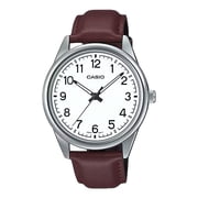 Casio Men s White Dial Brown Leather Strap Analog Watch - MTP-V005L-7B4UDF