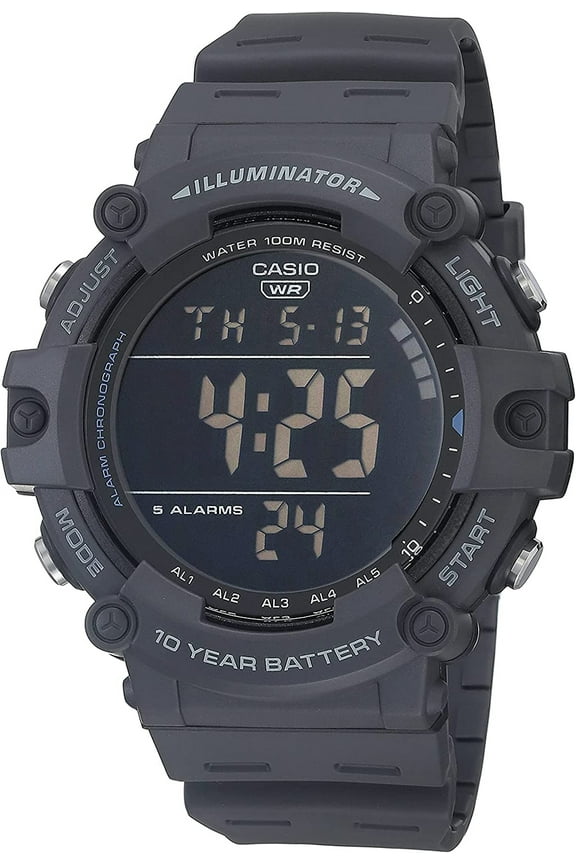 Men's Wide Face Black Digital Grey Resin Strap Watch