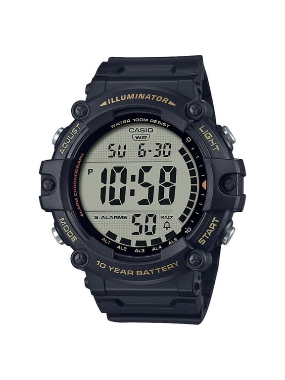 Men's Wide Face Digital Black Watch with Extra Long Resin Strap - AE1500WHX-1AV