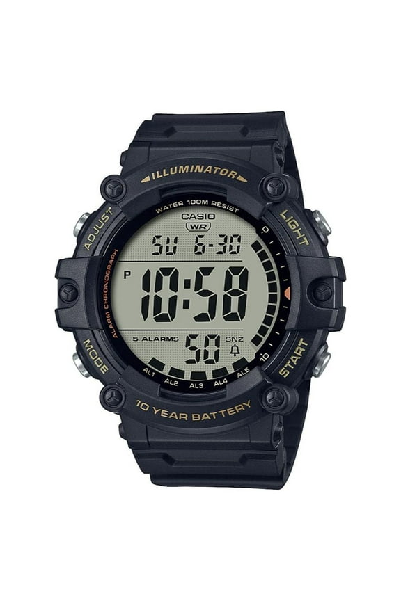 Men's Wide Face Digital Black Watch with Extra Long Resin Strap - AE1500WHX-1AV