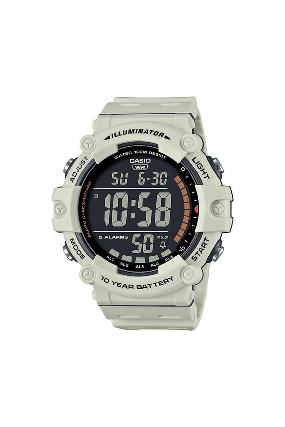 Men's Wide Face White Digital Resin Strap Watch AE1500WH-8B2V