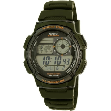 Casio Men's World Time Digital Sport Watch, Green/Black AE1000W-3AV
