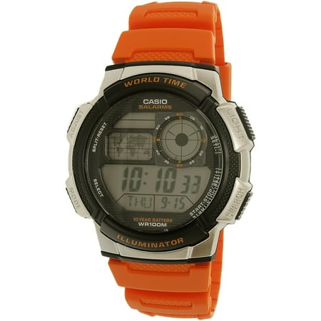 Casio Men's World Time Digital Sport Watch, Orange/Black AE1000W-4BV