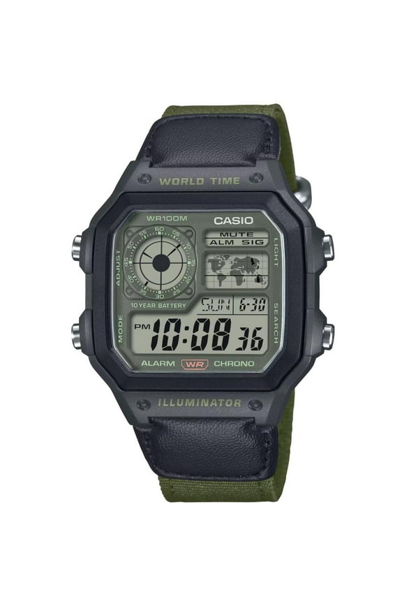 Men's World Time Sport Watch, Green Strap - AE1200WHUB-3AV