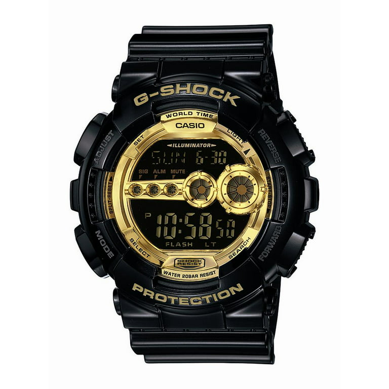 Casio Men's XL Series G-Shock Quartz 200M WR Shock Resistant Resin Color: Black & Gold (Model GD-100GB-1ACR) -