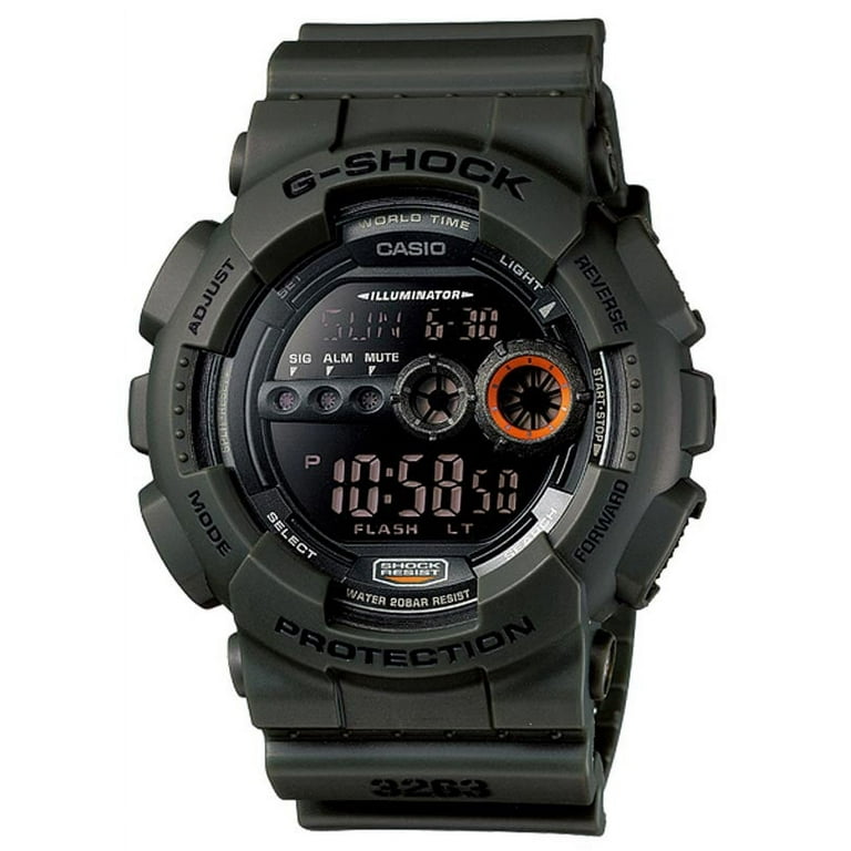 Casio Men s XL Series G Shock Quartz 200M WR Shock Resistant Resin Color Olive Green Model GD 100MS 3 Walmart