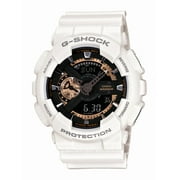 Casio Mens XL Series G-Shock Quartz 200M WR مقاومة للصدمات اللون الأبيض مع لهجات الذهب الوردي موديل GA-110RG-7ACR