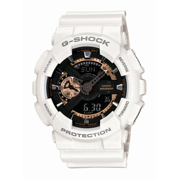 Casio Men's XL Series G-Shock Quartz 200M WR Shock Resistant Resin Color: White with Rose Gold Accents (Model GA-110RG-7ACR)